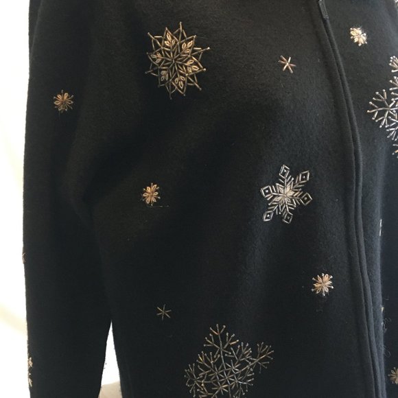 *HOST PICK* Pandemonium Women's Black Wool Cardigan Jacket Bead Snowflakes Large - Picture 5 of 12